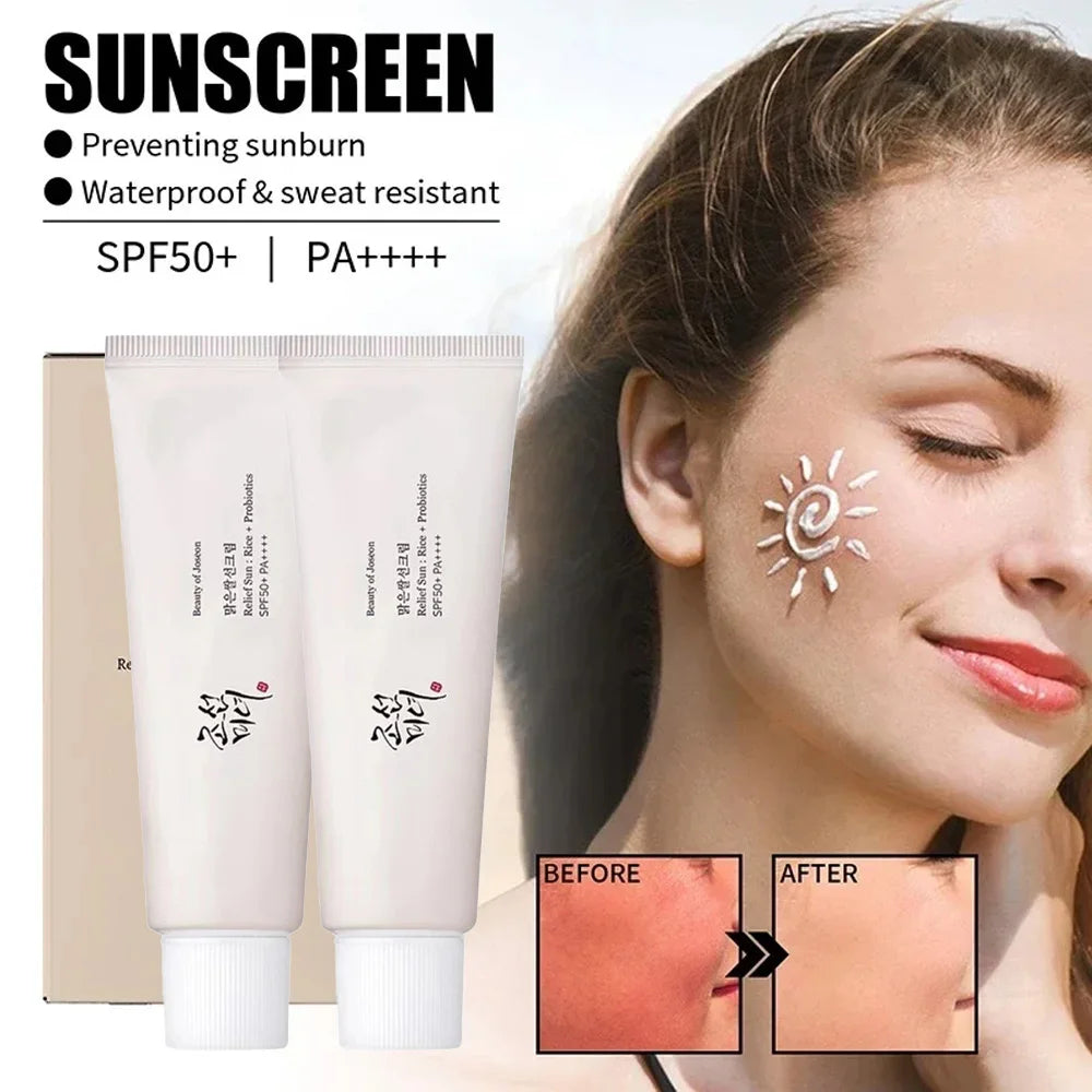 SPF50+ Sunscreen Korean Rice Probiotic Solar Blocker Skin Whitening Cream anti UV Sun Block Facial Mild Moisturizer Serum 50Ml